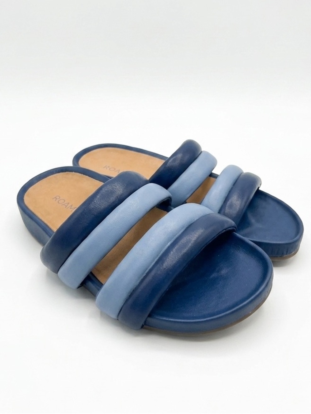 Vionic Mayla Blue Leather Double Strap Comfort Slide Sandals Womens Size 7